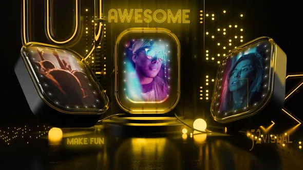 Videohive 3D奢华霓虹金色幻灯片AE模板 - 高端黑金宣传开场