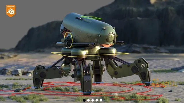 Blender机械绑定教程：战斗无人机硬表面绑定与活塞关节处理