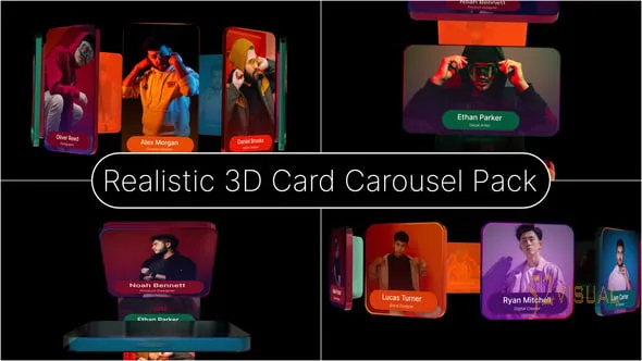 Videohive 真实3D卡片轮播AE模板 - 社交媒体与作品集展示视频模板