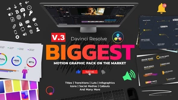 VideoHive DaVinci Resolve 动态图形模板套装 v3 [SETTING, CUBE, MOV]