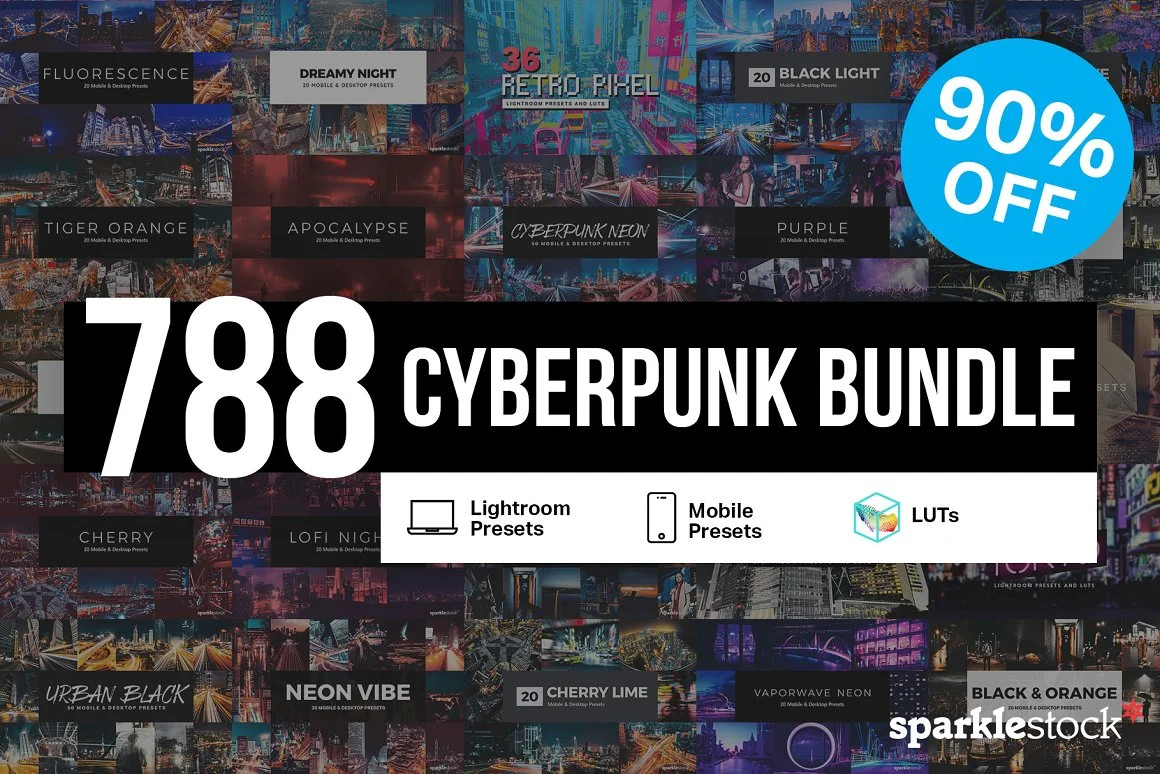 CreativeMarket 788款赛博朋克Cyberpunk调色预设+LUT