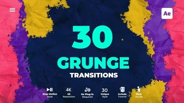 VideoHive 脏痕质感 Grunge 转场模板 [AEP]